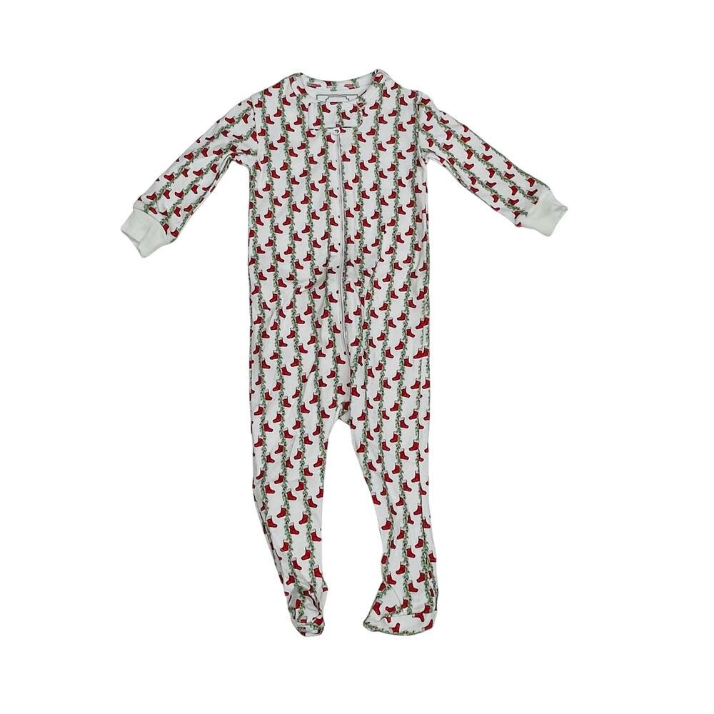 NWT Lila & Hayes Size 0-3M Parker Zipper Footie in Christmas Stockings